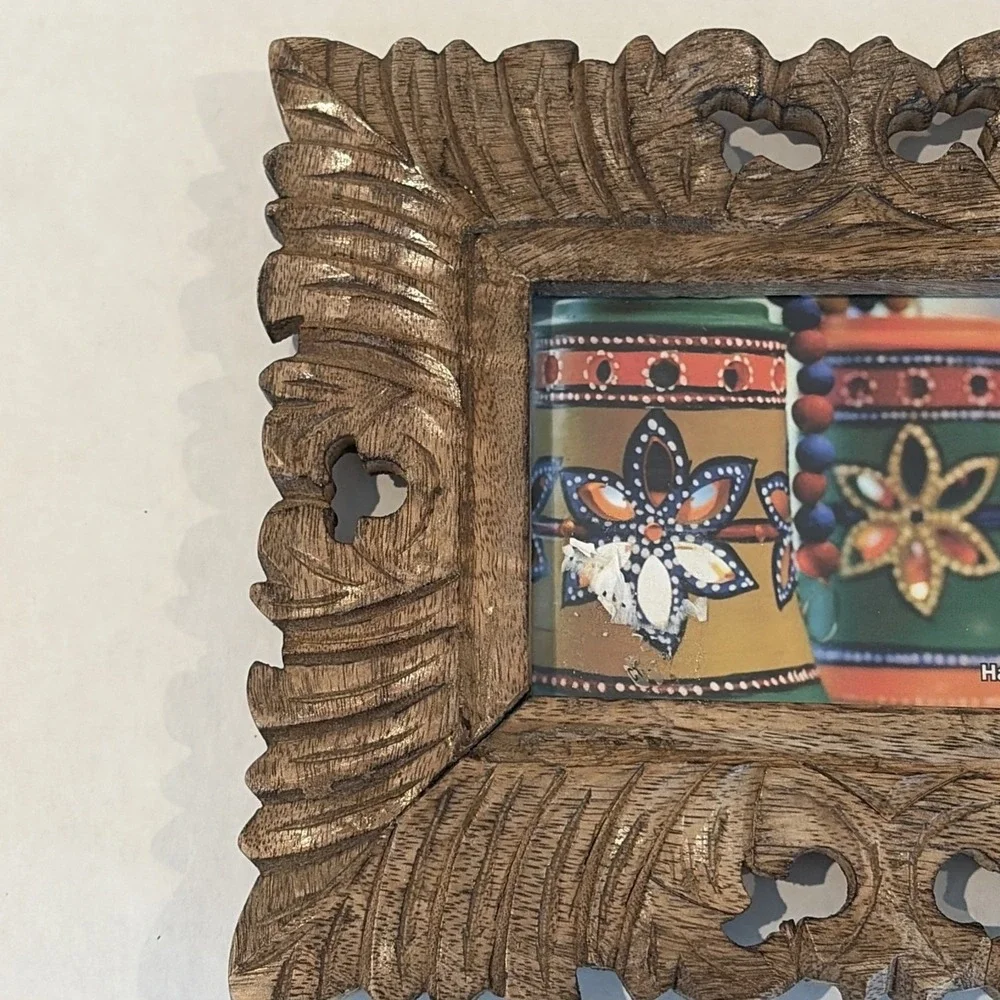 Ornate Hand Carved Wood Standing Frame‎ With Glass 4x6